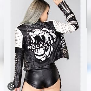 Azalea wang rockstar spike tiger faux leather bomber jacket coat